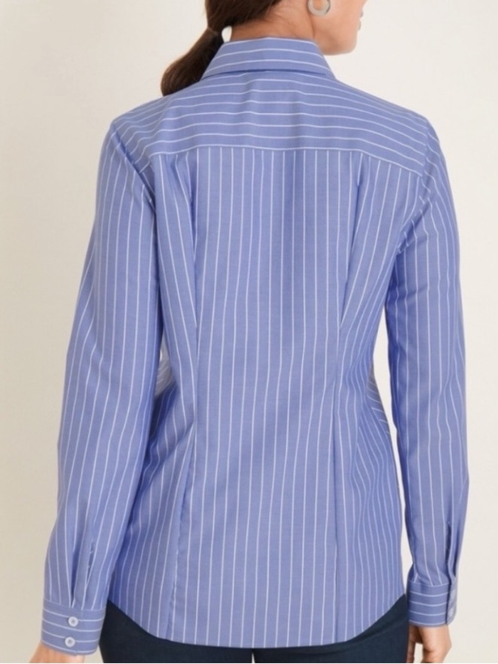 Chico's Blue and White Striped Button-Up Shirt in Chico’s 3 (16) - Picture 3 of 8